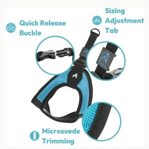 Gooby Escape Free Easy Fit Dog Harness Blue Medium 18 to 21.75 Inch Chest New - Picture 2 of 12